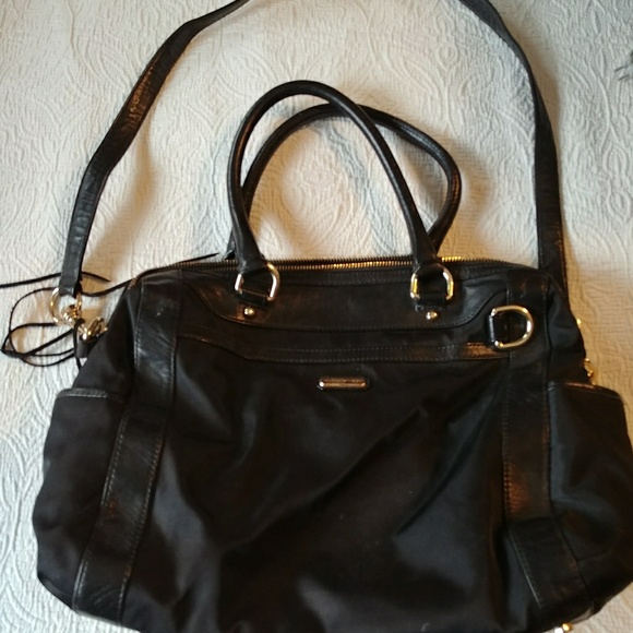 Rebecca Minkoff black vinyl and leather diaper bag